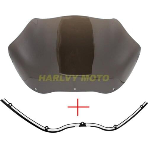 12"Smoke Wave Motorcycle Windshield Windscreen & Black Hole Shot Trim Case for Harley Road Glide 1998-2013