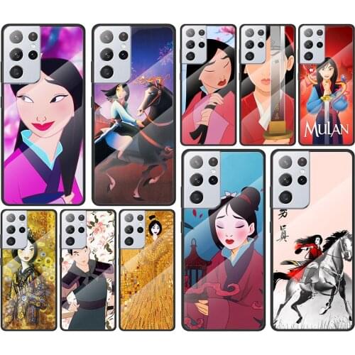 Disney Princess MuLan for Samsung Galaxy S21 Ultra Plus A72 A52 4G 5G M51 M31 M21 Luxury Tempered Glass Phone Case Cover