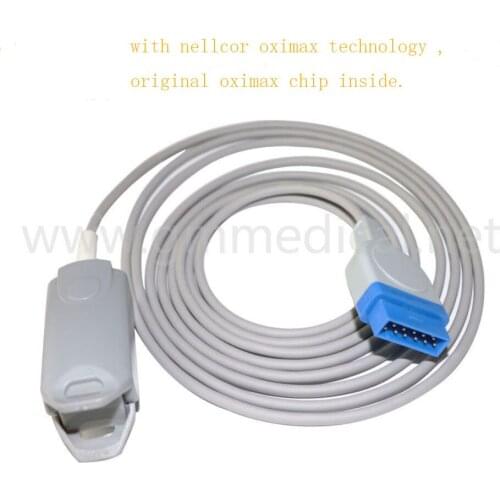 Adult finger clip sensor ,11PIN Male blue flat, L=3M with nellcor oximax technology , original oximax chip inside