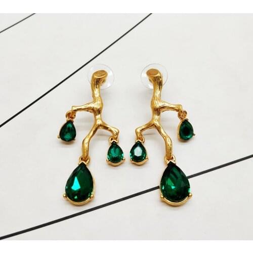 H78-31 exaggerated sense of fashion street snap palace restoring ancient ways gilt dendritic crystal metal stud earrings