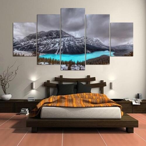 Hd Print Canvas Painting Frame Picture Stick On The Wall 5 Panel Landscape For Living Room Home Decor Modular Picture YGYT