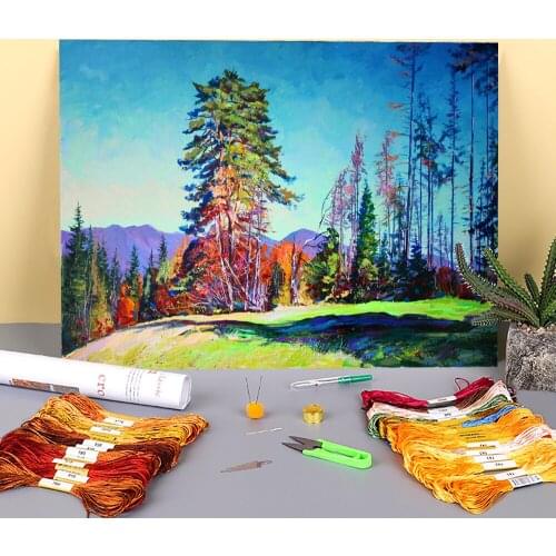 Landscape Printed Canvas 11CT Cross Stitch Set DIY Embroidery DMC Threads Painting Handiwork Knitting Needlework Wholesale