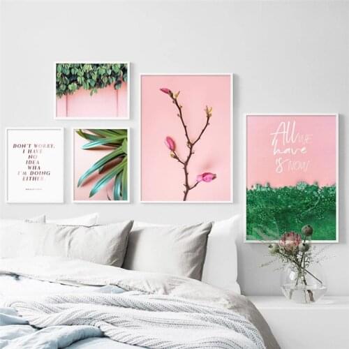 Cactus Plant leave and flowers Posters And Prints Green Pink Wall Art Canvas Painting Nordic Pictures Room Modern Home Decor