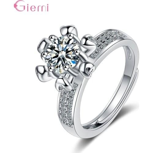 925 Sterling Silver Luxury Crystal Resizable Rings For Women Girls Wedding Engagement Fashion Jewelry Valentines Day Gift