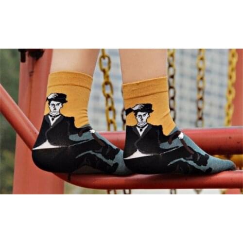 Charlie Chaplin Creative High Quality Harajuku Fashion Men Woman street Hip Hop Cotton Unisex Funny sock Gift Idea Christmas