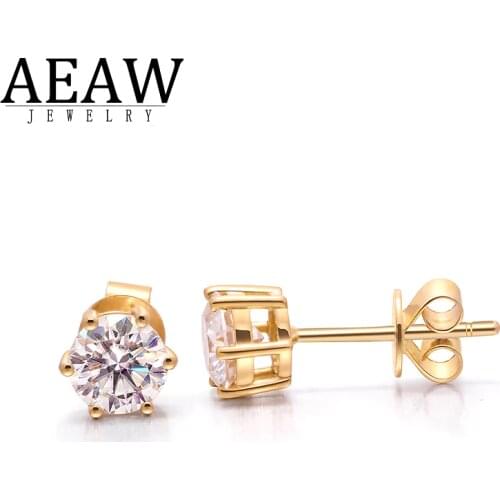 Round Excellent Cut 2.0CTW 1.0carat 6.5mm Round Cut Moissanite Enagagement Earring Classic 6-Prong Solid Real 14k Yellow Gold