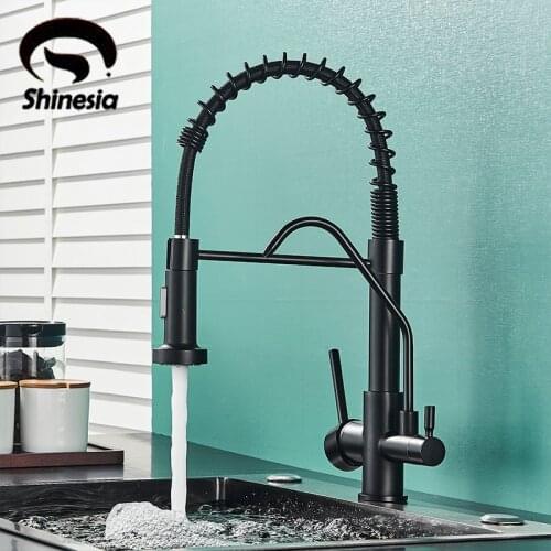 Shinesia Chrome Purified Kitchen Sink Faucet Deck Mount Hot Cold Mixer Crane Tap Deck Monted 360 Degree Rotation