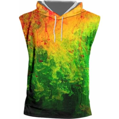IFPD EU Size Hot Sale Print 3D Hooded Tank Top Unisex Hiphop Colorful Smoke Cool Bodybuilding Fitness Casual Sleeveless Shirts