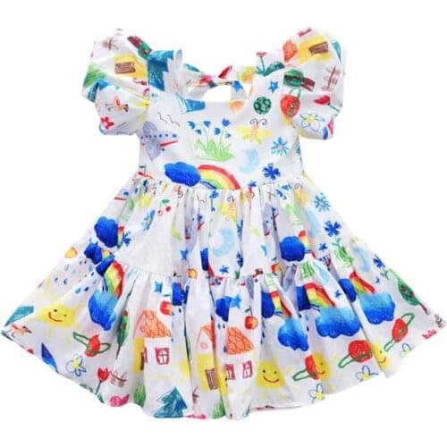 Girls Sweet Dress 2020 Summer Baby Kids Clothes Princess Dresses Toddler Girls Cute Graffiti Backless Dress Childrens Clothing