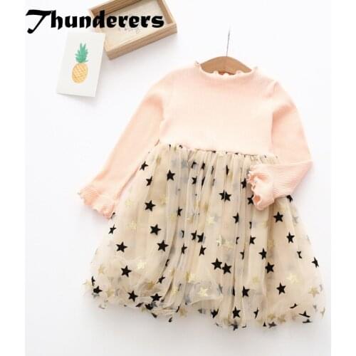 Thunderers Fashion Children Party Dress Long Sleeve Printed Dot Little Girl Princess Dresses Breathable Elegant Kids Clothes