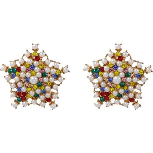 Fashion Full Rhinestone Pearl Star Earrings Women Korean Style Small Cute Earring Jewelry Female Party Club Crystal Earrings