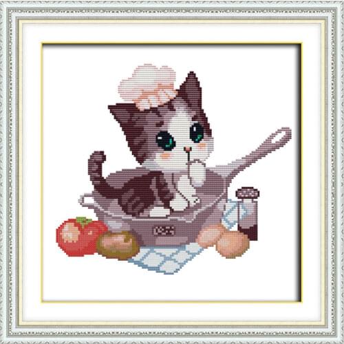 Kitty cross stitch kit food aida 14ct 11ct count print canvas hand sew cross-stitching embroidery DIY handmade needlework