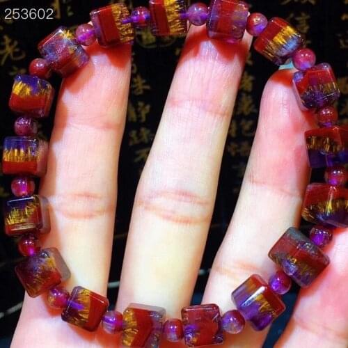 Genuine Canada Natural Cacoxenite Auralite 23 Quartz Bracelet 8mm Cube Round Beads Bangle Women Men Genuine AAAAA