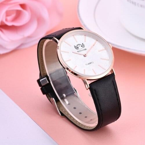 2021 New Simple Rose Gold Belt Watch Ladies Bear Logo Quartz Watch
