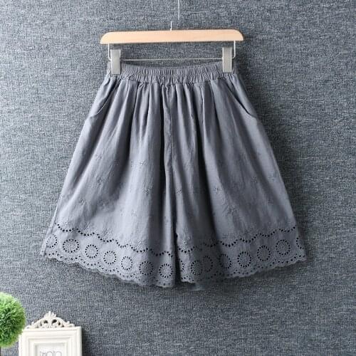 2020 New Summer Japan Style Fresh Elasticated Waist Hollow out embroidery Cotton linen loose wide-leg Pants