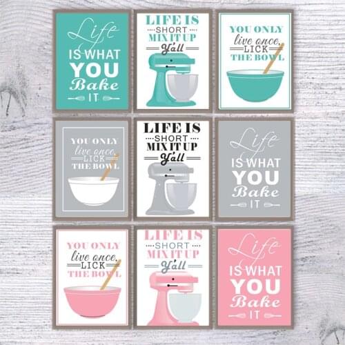 OKHOTCN Baking Life Quote Canvas Paintng Posters and Prints Wall Pictures for Living Room Kitchen Mixer Art Home Decoration