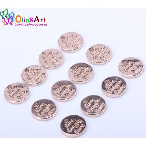 OlingArt 14MM 6pcs/lot DIY Zinc Alloy Pendant Lead free Rose gold Color of letters Round Shape Jewelry making