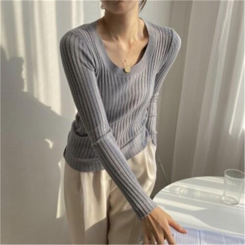 Autumn Deep O-neck Women Basic Slim Warm Knitted Tops Casual Skinny Stretch Long Sleeve Female Pullover Sweaters 2021 korean New