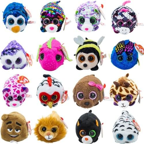 Ty big eyes plush doll mobile phone wipe Sequined Penguin Zebra Owl Plush Dinosaur collection boy girl birthday Christmas gift