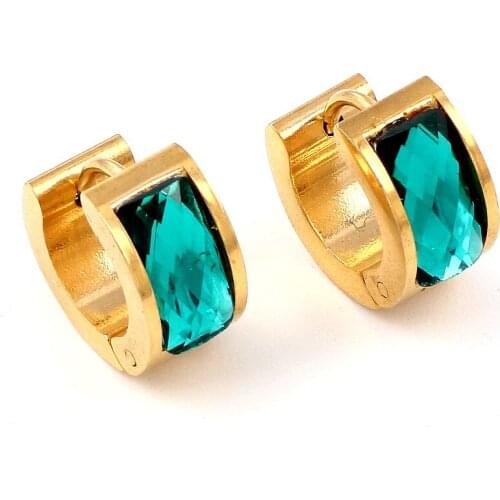 QianBei Fashion Hole Blue Crystal Rhinestone Stainless Steel Studs Hoop Mens womens Earrings MM0194