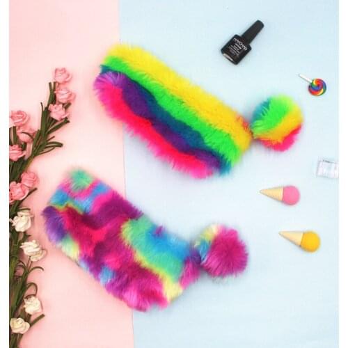 Rainbow Plush Pencil Case Student Large Capacity Office Stationery Storage Supplies Laser Bag Lady Plush Sequin Cosmetic Bag