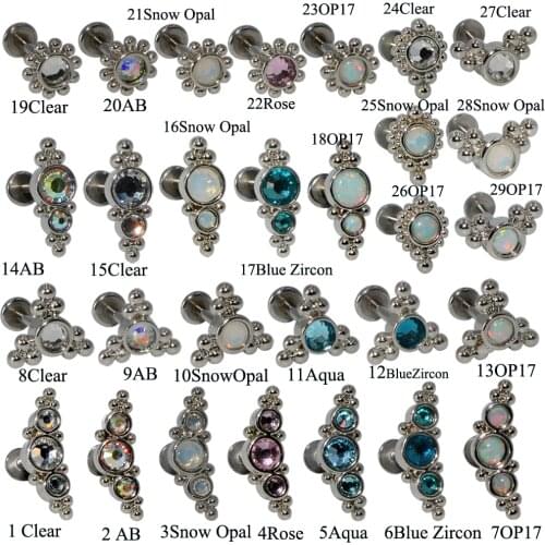 CHUANCI 1 Piece Snow Opal CZ Gem Cluster Labret Monore Lip Bar Ear Tragus Helix Cartilage Earring Stud Body Piercing Jewelry