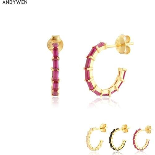 ANDYWEN 925 Sterling Silver Gold Rose Red Circle Hoops Piercing Earring 2021 Wedding Gift Rock Punk Party Jewelry Clips