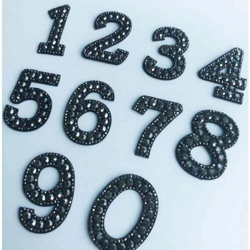 Shining Number Rhinestones Sew Iron On Patches Beads Badges Appliques For Dress Jeans DIY Name Patch Decoration