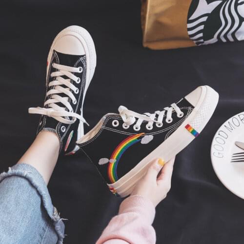 Rainbow high canvas shoes womens shoes 2021 new tide shoes Korean version of explosions Joker black shoes