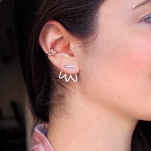 Visunion 316L Stainless Steel Earrings Fashion Elegant Flower Hollow Water Drop Shaped Stud Earrings Double-Sided Jewelry