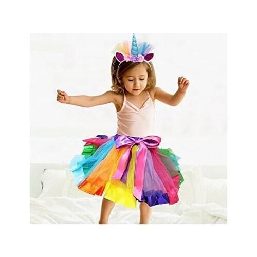 Anime Unicorn girls Skirts Rainbow mesh short skirt My Little Pony cosplay Sweet and lovely princess style Unicorn Hairband