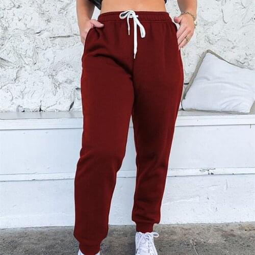 Ladies Sweatpants Fashion Lace Up High Waist Women Casual Trousers Pockets Female Solid Color Pants