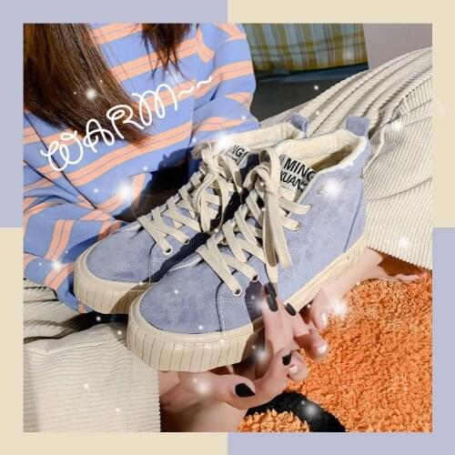 Women Warm Shoes Winter Short Plus Velvet Cotton Shoes Soled Ladies Snow Boots Lace Up Female Canvas Shoes Womans Dropshipping