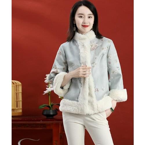 Autumn And Winter Chinese Style Stand Collar Retro Jacquard Short Jacket Single-Breasted Elegant Lady Cotton Coat S-2XL