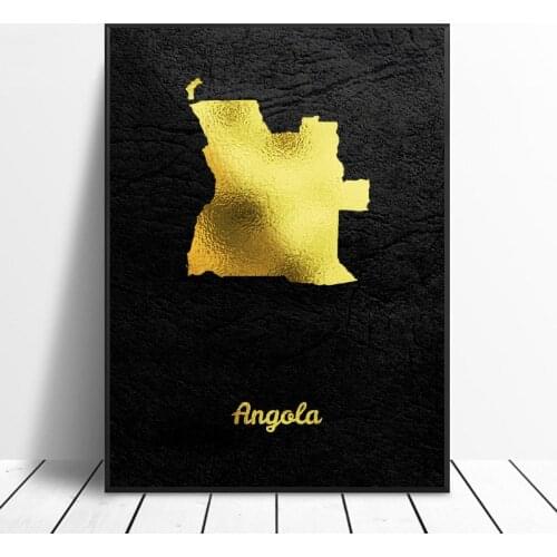 Golden Map Art Angola Canvas Painting Wall Art Pictures Prints Home Decor Wall Poster Decoration For Living Room