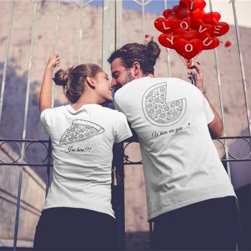 1PC Valentines Day Pizza Couple T Shirts For Lovers Casual Matching Couple Clothes Summer Men And Women Tops Tees cute t-shirt