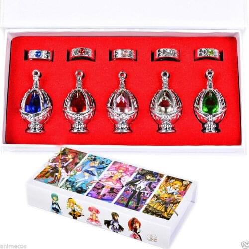 Puella Magi Madoka Magica Soul Gem Crystal Necklace Pendant Rings Weapons Cosplay 10pcs