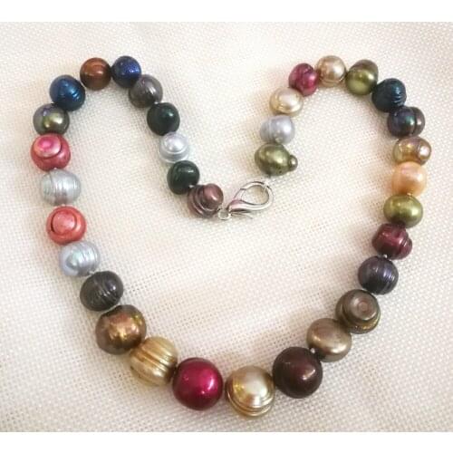 17'' 43cm Women Jewelry necklace 11x15mm colorful pearl handmade necklace Real cultured freshwater baroque pearl