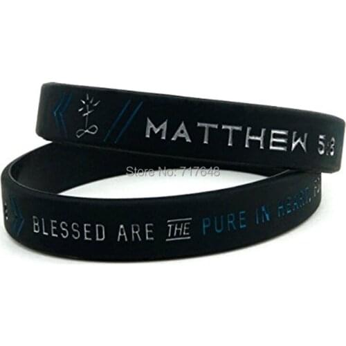 200PCS Christian Symbols Matthew 5:8 wristband silicone bracelets free shipping by FEDEX