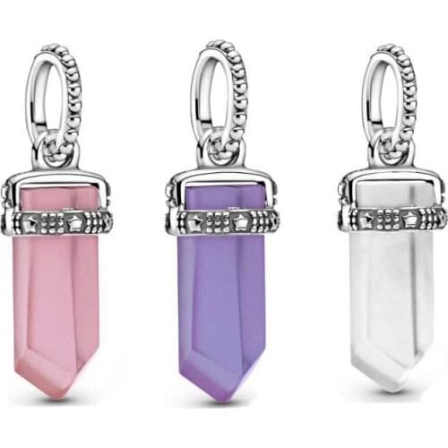 2021 New 925 Sterling Silver Beads Fit Original Pandora Bracelet Purple Pink White Sword-shaped Amulet Charms DIY Women Jewelry