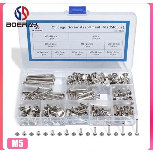 240pcs Nickel Plated Chicago Screws Assortment Kits, Snap Rivet Books Butt Screw Kits, Photo Album Binding Screw Assort Kits