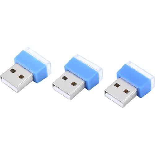 3PCS Mini USB Car Interior Light Blue LED Neon Automobile Atmosphere Ambient Lamp Replacement Auto Interior Lamps Parts
