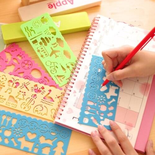 4pcs/Lot Creative Painting Template Ruler Students Cartoon DIY Drawing Board Art Ruler Office School Supplies