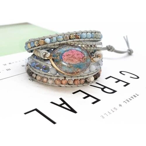 Turquoise Bracelet for Women Leather Wrap Bracelet Natural Stone Beaded 5X Layers Statement Art Bracelet Christmas Jewelry Gifts