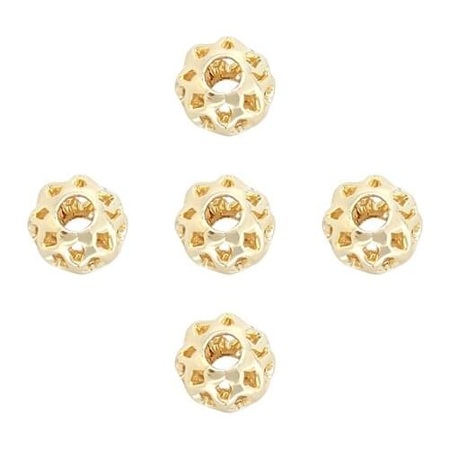 5pcs Copper Genuine Gold Plated Charms 3.5/5.5/7.5mm Spaced Loose Hollow Beads For DIY Jewelry Making Beaded Bracelet Complement