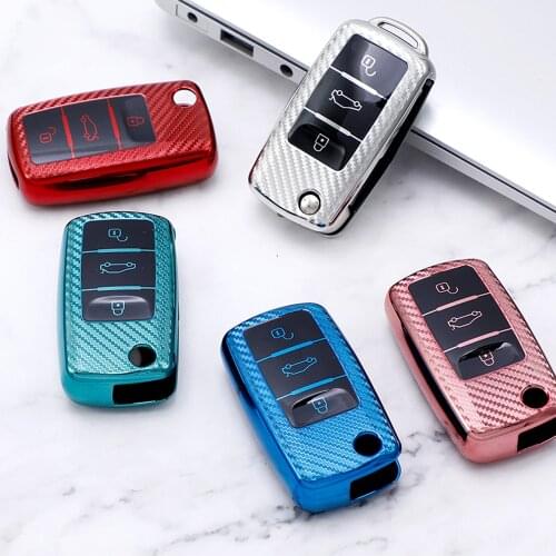 Carbon Fiber TPU Car Key Cover Case for Skoda Octavia A5 Bora Jetta Seat Ibiza Leon for VW Passat Polo Golf Accessories