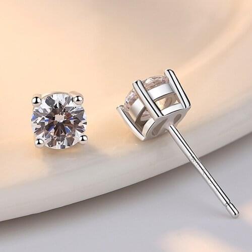 Zircon Four Claw Earrings Authentic 925 Sterling Silver Stud Earrings For Women Earing Jewelry Earring Crystal Earings Kolczyki