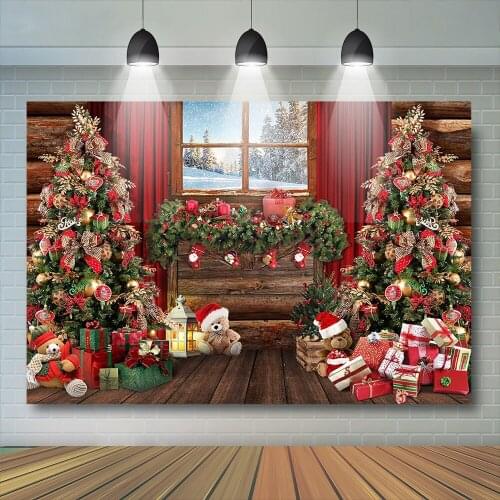 Winter Toy Bear Photography Backdrop Kids Christmas Trees Gift Box Children Backdrop Forest Background Banner Props Photostudio