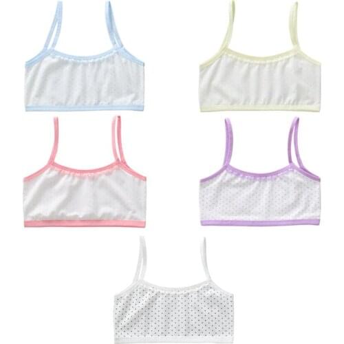 Puberty Girls Cotton Underwear Polka Dot Print Training Bra Lace Splice Bralette XXFE