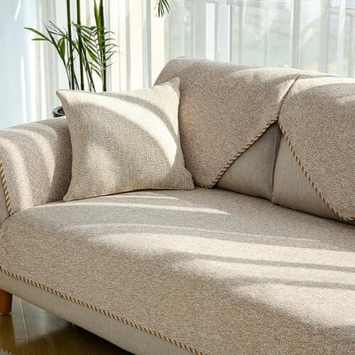 Modern Home Decor Sofa Cover Linen Woven Non-slip Case For Sofa Pure Color Sofa Towel For Living Room Couch Seater Sofa Cover